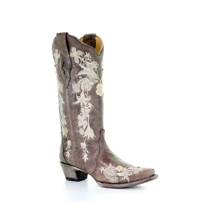 Corral Ladies Tobacco Studs and Flowered Embroidery with Crystals Boots A3572 - Image 1 of 4
