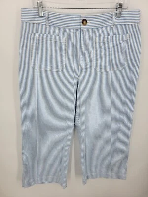 Pantalones Ann Taylor Loft Mujer 14 Azul Blanco Rayas Palmer Pierna Ancha Verano Playa Foto 1 de 4