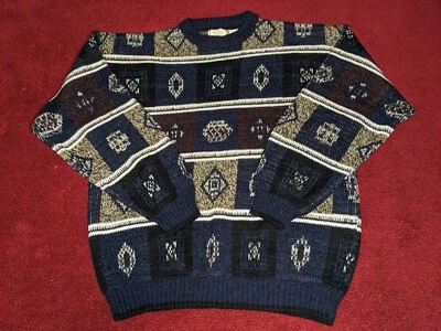 Vintage Bugle Boy Sweater L Blue Beige Diamond Argyle Knitted Pullover 90s - Image 1 of 4
