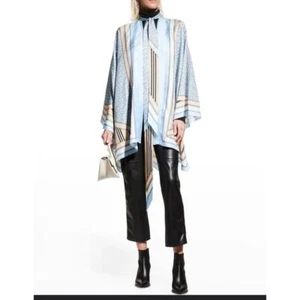 Burberry TB Monogram & Stripe Silk Cape Carf In Pale Blue One Size - Picture 1 of 8