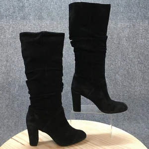 Nine West Boots Womens 10 M Domaey Tall Knee High Black Suede Heels Pull On - Picture 1 of 20