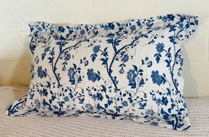 LAURA ASHLEY King Pillow Sham Blue Floral Prints 20 x 36 in Cottage Core - Picture 1 of 17