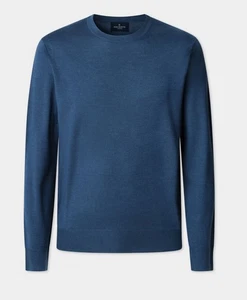 HACKETT Mens Merino Wool blend crew Neck Denim BLUE Jumper size 3XL New £190 - Picture 1 of 11