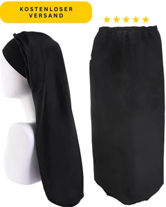 Satin Schlafhaube lang Schwarz Bonnet Haarhaube Locken Schutz Nachtmütze Damen - Bild 1 von 7