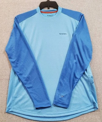 Simms Shirt Mens Medium Blue Gray SolarFlex Long Sleeve UPF 50 Fishing Sun Top - Image 1 of 4
