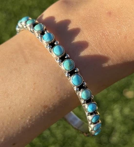 Native American Sterling Silver Blue Turquoise Bangle Cuff Bracelet. EB - Picture 1 of 12