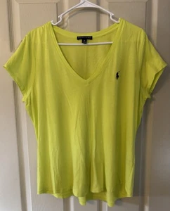 Polo Ralph Lauren T-Shirt Logo Damen XL V-Ausschnitt Neongelb  - Bild 1 von 7