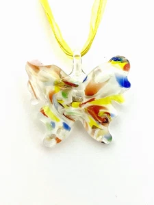 Collar colgante mariposa de vidrio arte murano con cordón de seda de 17"-18,5" - Imagen 1 de 1