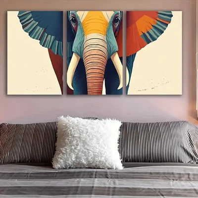 3pcs Colorful Elephant Abstract Art Wall Art Canvas Unframed/Framed - Image 1 of 4