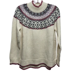 Maglione donna Ruff Hewn Fair Isle finto collo grande panna viola grigio maglia - Foto 1 di 8