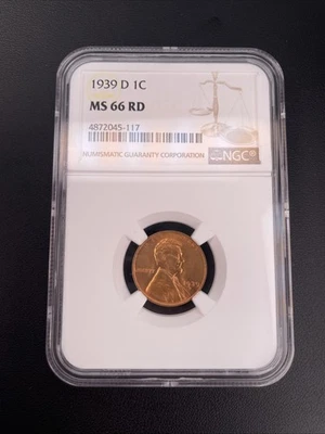 1939-D 1C RD Lincoln Wheat One Cent NGC MS66RD - Image 1 of 4