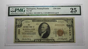 $10 1929 Slatington Pennsylvania PA National Currency Bank Note Bill #2293 VF25 - Picture 1 of 4