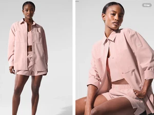 alo yoga Pinstripe Daylight Button Down in Pink Quartz/Ivory,NWT, S orig$128 - Picture 1 of 3