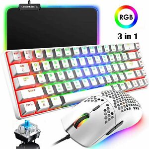 RGB Gaming Set Keyboard Mouse & Mat Set 68 Keys Mechanical Wired For PC PS4 Xbox