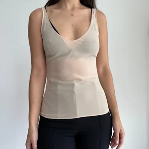 CHANEL Silk Tank Top Womens 38 Sheer Lingerie Cover Up Neutral Crepe Basic Cami - Picture 1 of 15