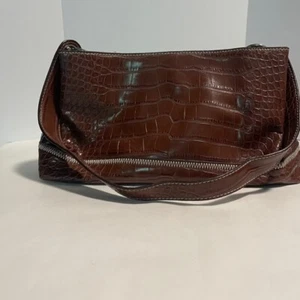 Tommy Hilfiger Brown Crocodile Leather Embossed Baguette Bag Purse - Picture 1 of 13