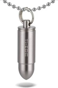 NWT TI-EDC Mini Pill Fob Titanium Bullet Pill Holder Necklace Keychain - Picture 1 of 2