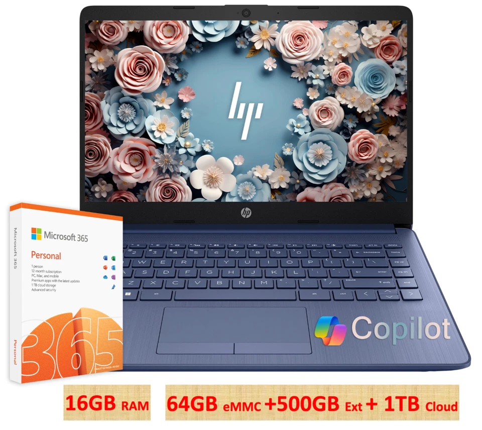 2024 HP Laptop Computer 14 4-Core Intel Processor 16GB RAM Office 365 AI-Copilot - Image 1 of 1