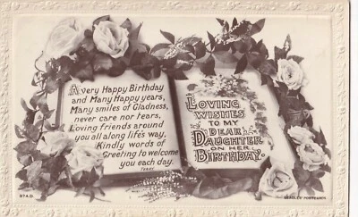 Vintage Postcard - Loving Wishes to My Dear Daughter on Her Birt - Unposted 3138 - Image 1 of 2