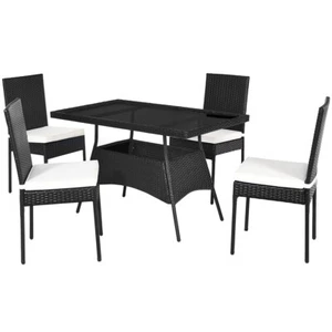 Patio 10PCS Rattan Dining Set Cushioned Chair Table w/Glass Top Garden Furniture - Picture 1 of 9