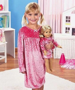 Matching Girl and Doll Nightgowns Pink Velvet Sparkling Silver Stars Sz 4/5 - Picture 1 of 1