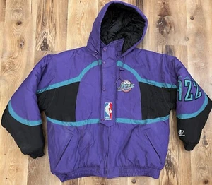 Vintage NBA Utah Jazz logo athletic Puffer Zip Up Jacket Men's XL - Picture 1 of 11