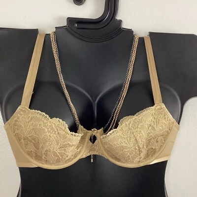 Sujetador 36D Cacique Lane Bryant Medio Demi DORADO Cadena de Encaje Halter Nuevo Sin Etiquetas Foto 1 de 4