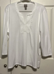 Chico's Alabaster Smocked Notch Neck 3/4 Sleeve Knit Top Size 3(16/18)NWT - Picture 1 of 11