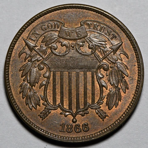 1866 2 cent piece in a pleasing uncirculated high grade Cover