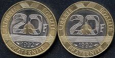 2 Of France 1992 20 Franc Coins