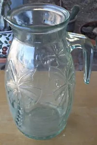 Vintage VETRERIA ETRUSCA Green Glass Carafe Pitcher Italy - Palm Trees - Picture 1 of 5