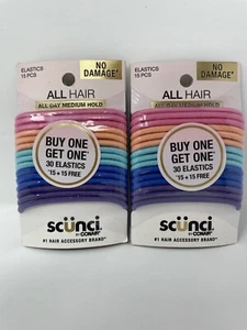 NEW 30pc Scunci Elastics No Damage All Day Medium Hold Hair Ties New X 2 (60) - Picture 1 of 5