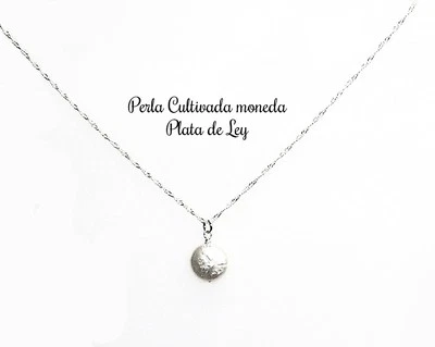 Collana Di Perla Coltivata Moneta 12MM E Argento di Legge A 50 CM - Immagine 1 di 2