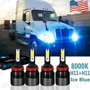Ice Blue LED Headlight Bulb Hi-L Beam For Freightliner Cascadia Truck 2004-17 C9 - Picture 1 of 12