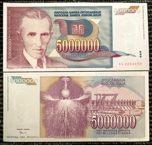 Yugoslavia 5 Million Dinara 1993 Banknote World Paper Money UNC NIKOLA TESLA - Picture 1 of 1