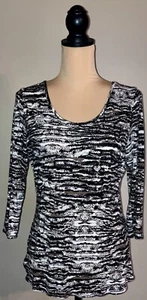 Top/camicia donna Cynthia Rowley manica a 3/4 nero/marrone, medio M - Foto 1 di 7