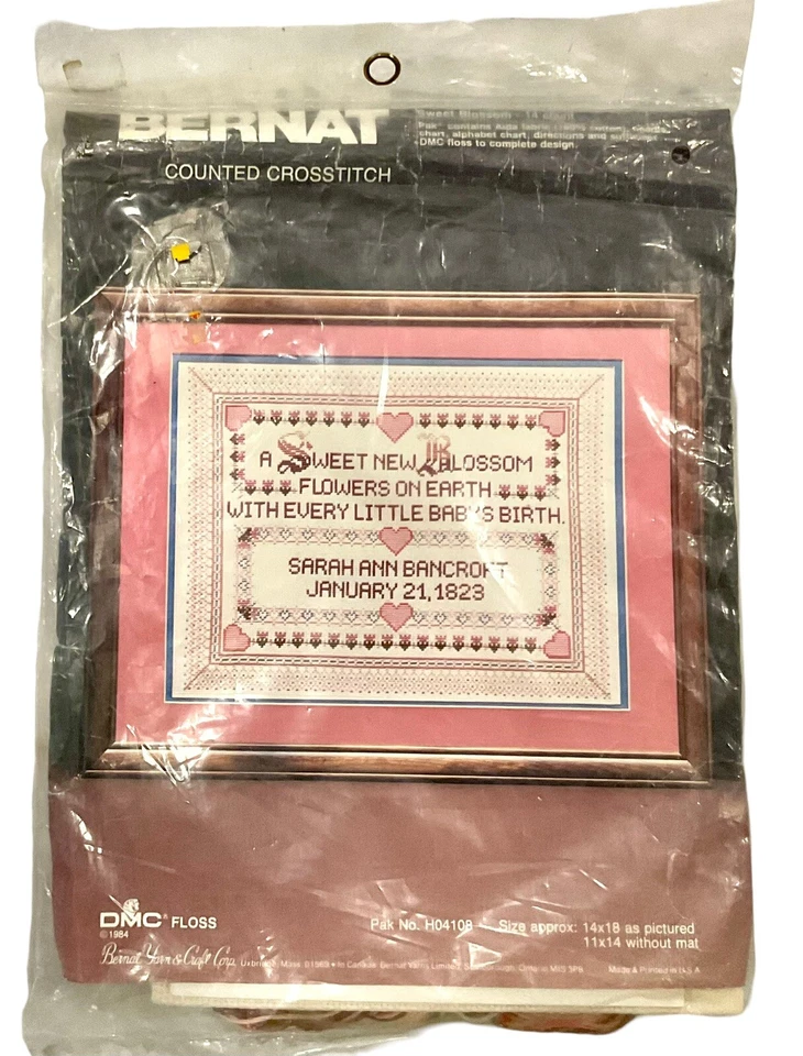 "Kit de bordado punto de cruz contado Bernat 1984 vintage flor dulce 14""x18""" Foto 1 de 2