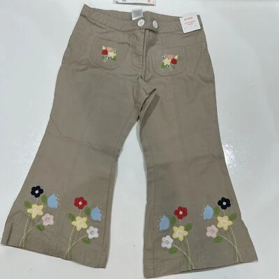 Pantalones Gymboree Floral Bordado Tostado Niñas 3 Cintura Ajustable Foto 1 de 4