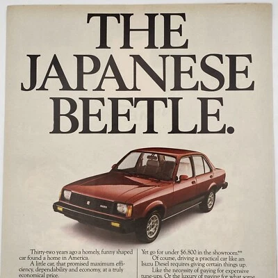 Isuzu I-Mark 1982 anuncio impreso escarabajo japonés rojo diésel sedán coche vintage años 80 Foto 1 de 3