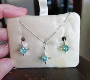 Vtg New Sterling 925 Faux Opal Opalite Earrings & Pendant Necklace Deco Stars  - Picture 1 of 19