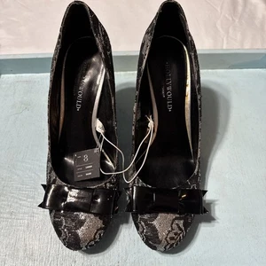 Hollywould for Target Heels Lauren fiocco pizzo nero sliver taglia 8 vintage anni 2000 nuovo con etichette - Foto 1 di 13