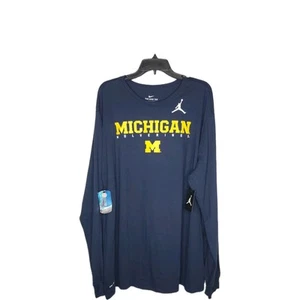 The NikeTee Michigan Wolverines Basketball Air Jordan Long Sleeve Navy SZ 3XL - Picture 1 of 13