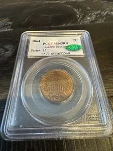 1864 Two Cent 2c Large Motto PCGS MS-65 RB CAC Red Brown Gorgeous Coin! - Picture 1 of 2