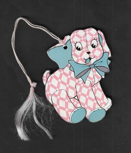 vintage 1940s TALLY Tassel Greeting Card Stuffed Toy Puppy Dog Ribbon - Picture 1 of 2