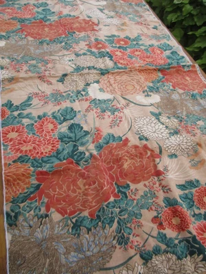 coupon velours coton imprimé vintage thème fleurs chrysanthèmes - Photo 1/3