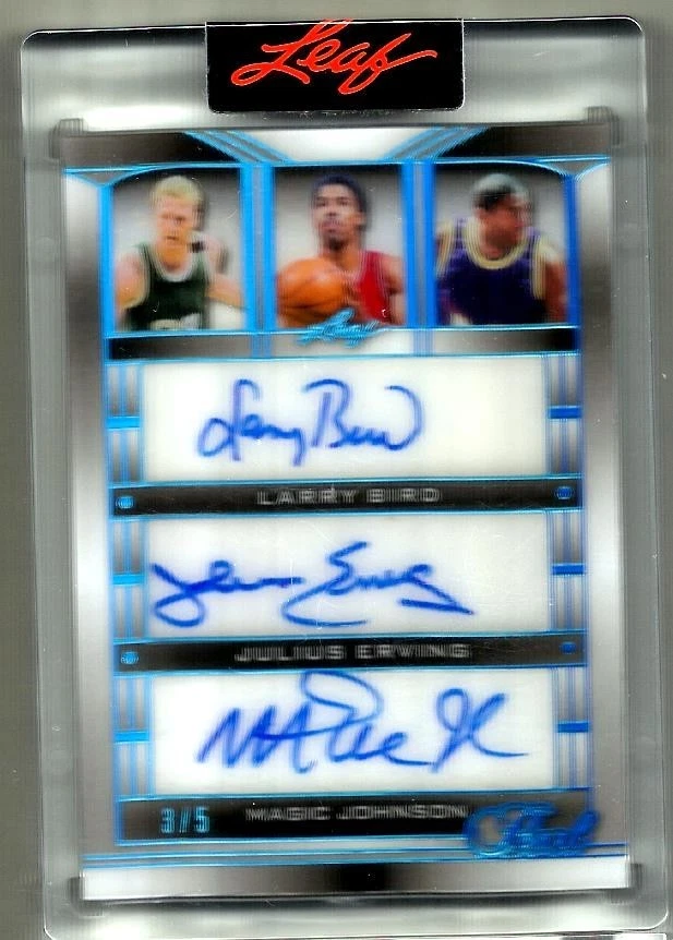 2025 LEAF PEARL #'D 3/5 - LARRY BIRD, JULIUS ERVING, MAGIC JOHNSON AUTO ENCASED - Image 1 of 1