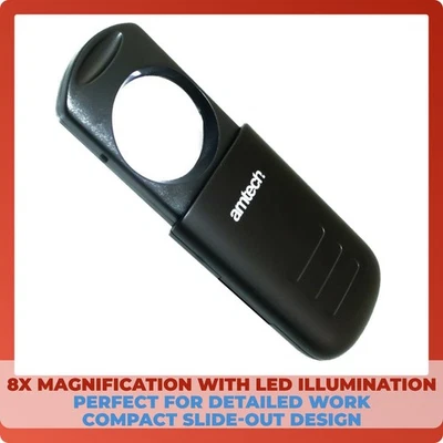 Slim Pocket LED Light Magnifying Glass x8 Magnifier For Hobbyists Map Reading - Image 1 of 2