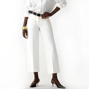 J Crew White Cotton Stretch Sydney High Waist Rise Wide Leg Pants Trouser 4 TALL - Picture 1 of 14