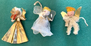 3 adornos de ángel de aluminio de tul de algodón hilado limpiador de pipas vintage - Imagen 1 de 3