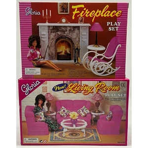 Gloria Living Room & Fireplace Play Sets No. 9704 & 96006 (Barbie Doll Size) NIB - Picture 1 of 4